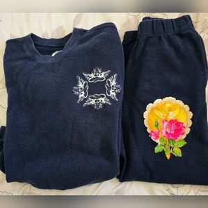 Boys Lie Deep Blue Crewneck And Sweat Pants With Embroidery S/M